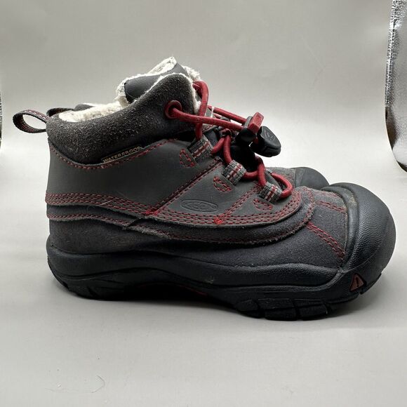 Keen Brady Winter Boots Sherpa Insulated Waterproof WP Toddler Size 10 Gray Red - Picture 1 of 10